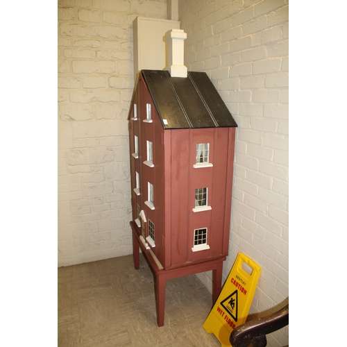 1472 - VICTORIAN DOLLS HOUSE - BARDOLF MANOR circa 1880, a pine 4 storey house with glazed windows to the f... 