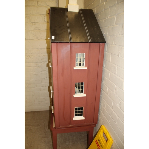 1472 - VICTORIAN DOLLS HOUSE - BARDOLF MANOR circa 1880, a pine 4 storey house with glazed windows to the f... 