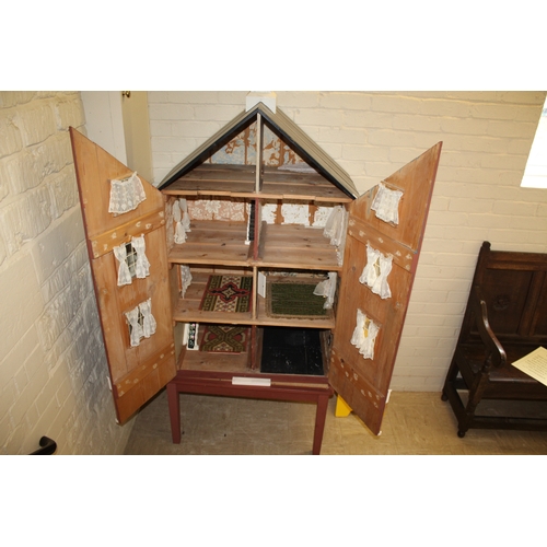 1472 - VICTORIAN DOLLS HOUSE - BARDOLF MANOR circa 1880, a pine 4 storey house with glazed windows to the f... 