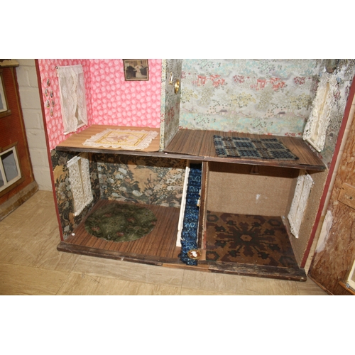 1473 - VICTORIAN DOLLS HOUSE a 3 storey pine house with painted brick facade, and glazed windows with netti... 