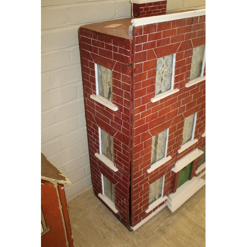 1473 - VICTORIAN DOLLS HOUSE a 3 storey pine house with painted brick facade, and glazed windows with netti... 