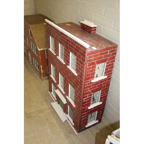 1473 - VICTORIAN DOLLS HOUSE a 3 storey pine house with painted brick facade, and glazed windows with netti... 