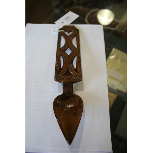 1651 - 19THC WELSH TREEN LOVE SPOON early 19thc, the fruitwood spoon with a rectangular handle, with a hear... 