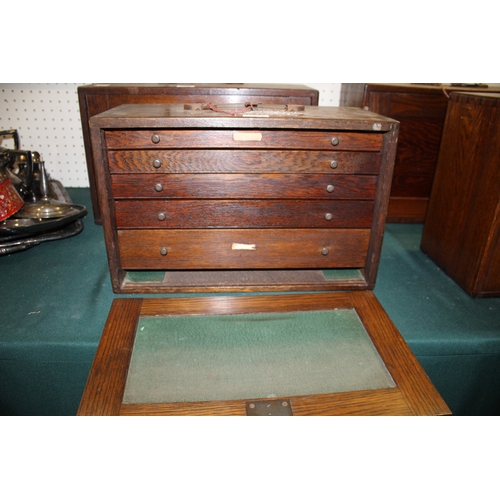 1688 - SETS OF VINTAGE OAK ENGINEERS TOOL CHESTS 4 oak chests with removable fronts to reveal internal draw... 