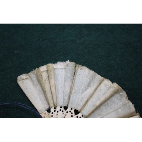 1505 - 19THC DOLLS FAN a fabric and bone miniature fan, with pierced bone brise sections with gold painted ... 