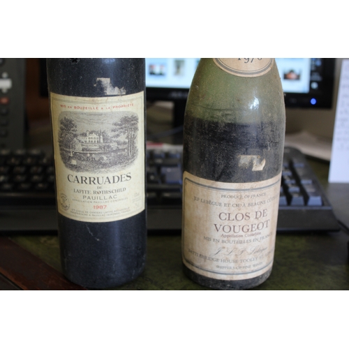 1736 - WINE: Carruades de Lafite Rothschild, Pauillac, 1987, low neck, one bottle; Clos de Vougeot, 1970, l... 