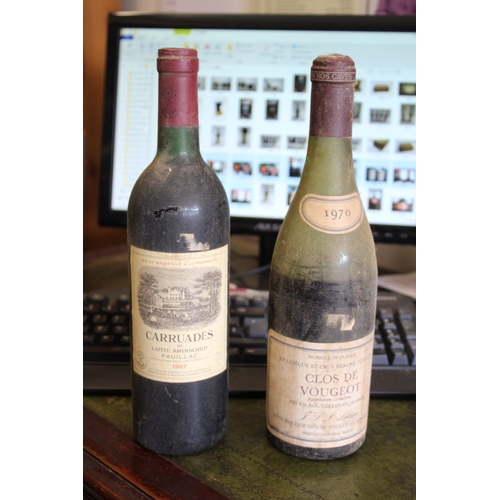 1736 - WINE: Carruades de Lafite Rothschild, Pauillac, 1987, low neck, one bottle; Clos de Vougeot, 1970, l... 