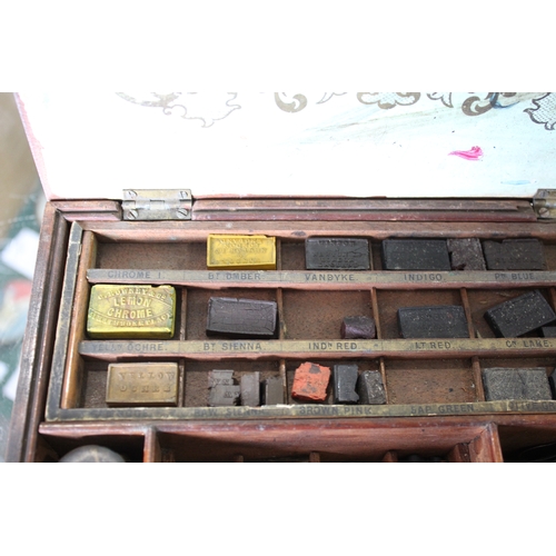 1684 - 19THC PAINT BOX - G ROWNEY & CO a 19thc mahogany paint box by G Rowney & Co, 51 Rathbone Place, Lond... 