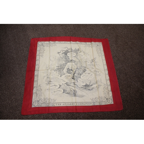 1774 - VICTORIAN SILK SCARF - THE ANGLERS COMPANION a printed silk scarf with a depiction of Izaak Walton a... 