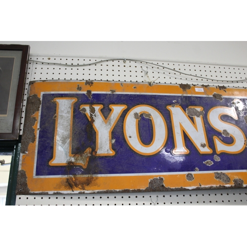 1670 - LYON'S TEA ENAMEL SIGN a large enamel sign for Lyon's Tea, some damages. 150cms by 46cms