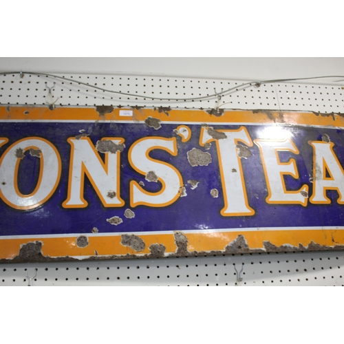 1670 - LYON'S TEA ENAMEL SIGN a large enamel sign for Lyon's Tea, some damages. 150cms by 46cms