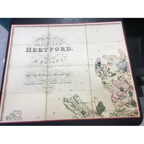 106 - Bryant, A. Map of the County of Hertford, large hand-coloured folding map backed on linen, in four s... 