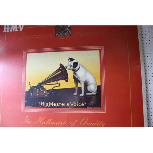 1682 - LARGE HMV ADVERTISING SIGN a large advertising board for HMV The Hallmark of Quality, 122cms by 112c... 