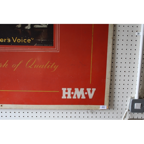 1682 - LARGE HMV ADVERTISING SIGN a large advertising board for HMV The Hallmark of Quality, 122cms by 112c... 