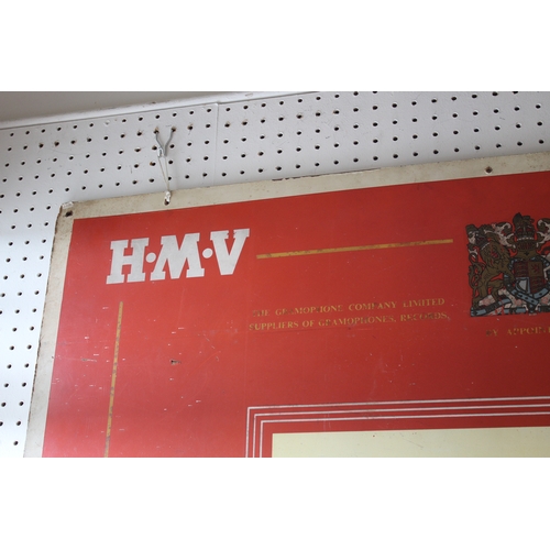 1682 - LARGE HMV ADVERTISING SIGN a large advertising board for HMV The Hallmark of Quality, 122cms by 112c... 