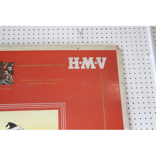 1682 - LARGE HMV ADVERTISING SIGN a large advertising board for HMV The Hallmark of Quality, 122cms by 112c... 