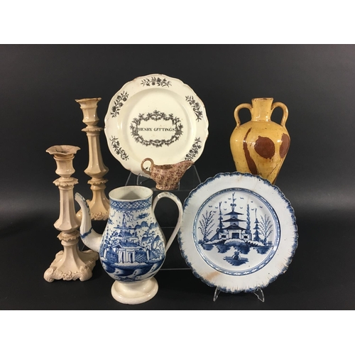 1368A - WHIELDON STYLE CREAMWARE BUTTER BOAT late 18th century, with brown sponged decoration, length 12cm; ... 