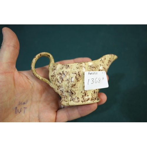 1368A - WHIELDON STYLE CREAMWARE BUTTER BOAT late 18th century, with brown sponged decoration, length 12cm; ... 