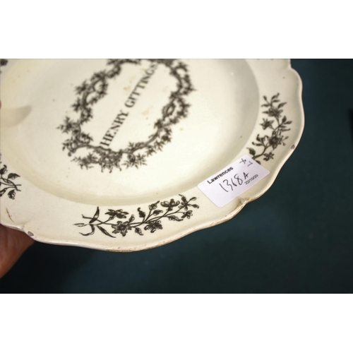 1368A - WHIELDON STYLE CREAMWARE BUTTER BOAT late 18th century, with brown sponged decoration, length 12cm; ... 