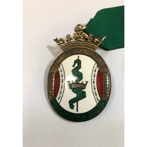 147 - Silver and Enamel Medallion the Manor Lords Insignia on a Green Ribbon