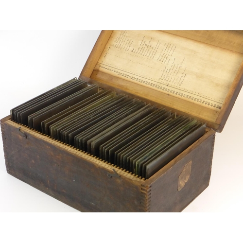 663 - Forty Glass Plate Negatives.  Housed in a purpose-made hinging-lid box, an assortment of images depi... 