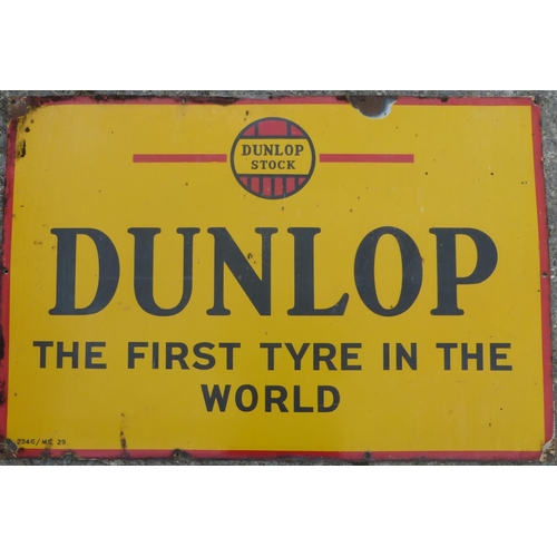 667 - Dunlop First Tyre in the World.  A three-colour enamel wall sign, a little chipping to the edges, en... 