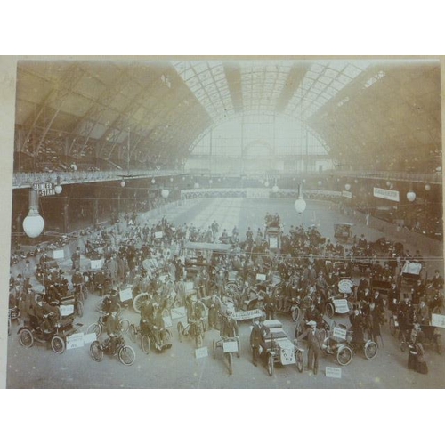 671 - Liverpool Motor Show 1899.  A mounted, framed, and glazed sepia photograph depicting a large gatheri... 