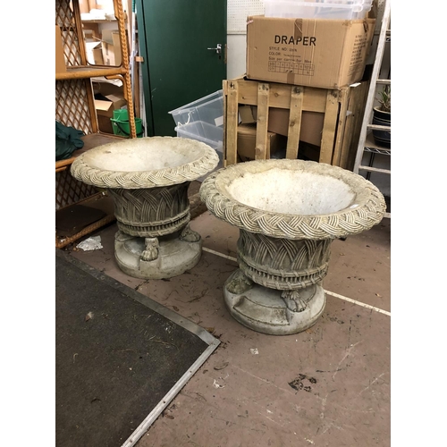 671 - Pair of Lattice Work Planters on Four Lions Paw Feet, raised on Circular Bases