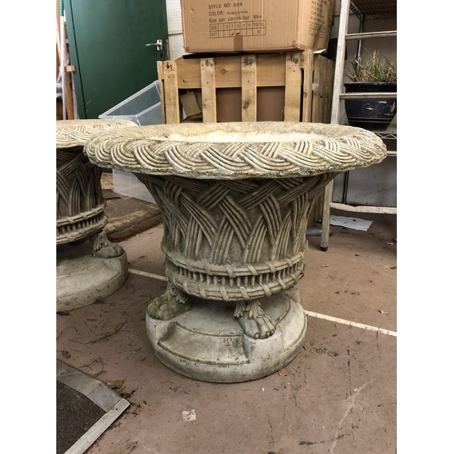 671 - Pair of Lattice Work Planters on Four Lions Paw Feet, raised on Circular Bases