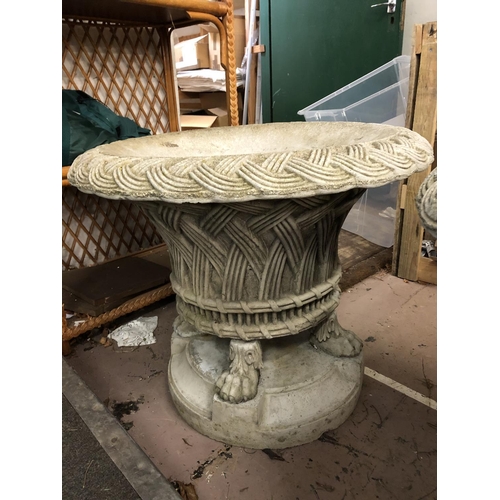 671 - Pair of Lattice Work Planters on Four Lions Paw Feet, raised on Circular Bases