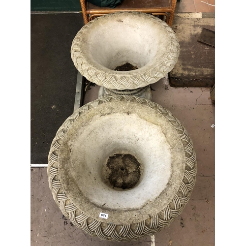 671 - Pair of Lattice Work Planters on Four Lions Paw Feet, raised on Circular Bases