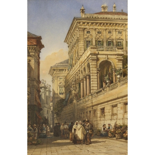 1324 - WILLIAM WYLD (1806-1889) STREET SCENE IN VERONA Signed, watercolour and pencil 34 x 22cm. ++ Some fa... 