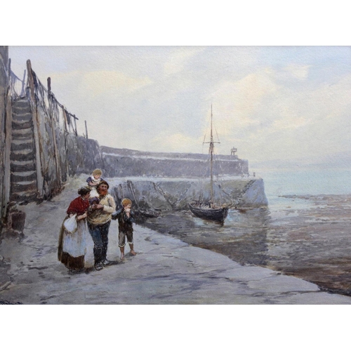 1356 - JOHN WHITE (1851-1933) CLOVELLY PIER Signed, watercolour and bodycolour 25 x 34.5cm. ++ Slight fadin... 