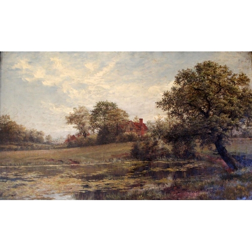 1376 - JOHN ANDERSON (1835-1919) MERIDEN POND, LOOKING TOWARDS COVENTRY Oil on canvas 44.5 x 75cm. ++ Some ... 