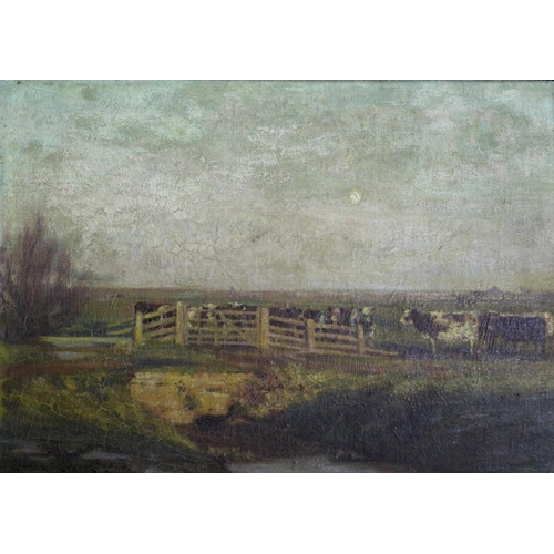 1380 - EDWARD THOMAS LINGWOOD (1859-1924) MILKING TIME Signed, also signed and inscribed with title on a la... 