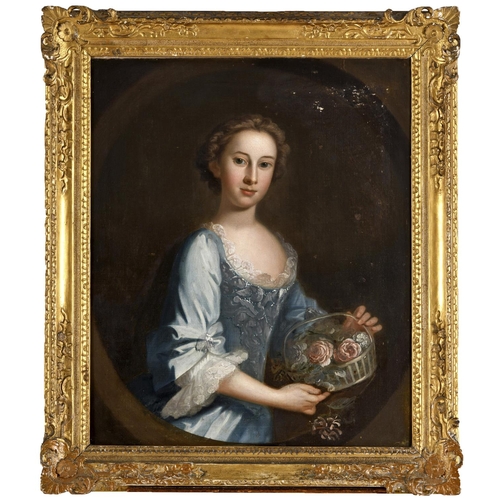 1408 - FOLLOWER OF FRANCIS HAYMAN , RA (1778-1776) PORTRAIT OF A GIRL Half length, wearing a blue dress wit... 