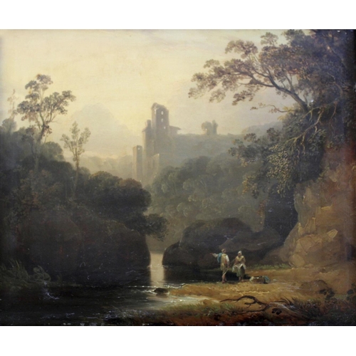 1410 - ATTRIBUTED TO JOHN RATHBONE (1750-1807) LANDSCAPE WITH FIGURES BY A WATERFALL; ITALIANATE LANDSCAPE ... 