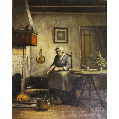 1419 - FOLLOWER OF FERDINAND GEORG WALDMULLER (1793-1865) SPINNING A YARN Oil on canvas 43.5 x 35cm. with a... 