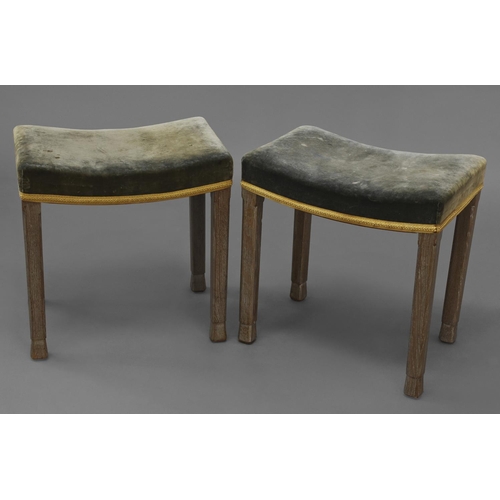 1012 - PAIR OF CORONATION STOOLS - QUEEN ELIZABETH a pair of limed oak stools with velvet covered seats and... 