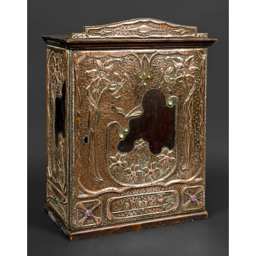 1014 - ART NOUVEAU COPPER CABINET probably Continental, made in pine with sheets of hand beaten copper desi... 