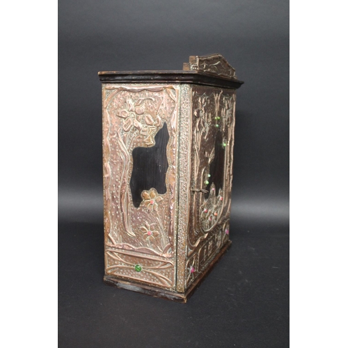 1014 - ART NOUVEAU COPPER CABINET probably Continental, made in pine with sheets of hand beaten copper desi... 