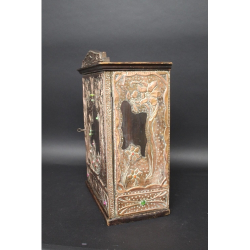 1014 - ART NOUVEAU COPPER CABINET probably Continental, made in pine with sheets of hand beaten copper desi... 