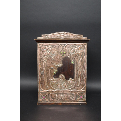 1014 - ART NOUVEAU COPPER CABINET probably Continental, made in pine with sheets of hand beaten copper desi... 