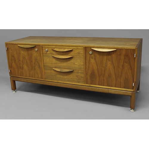 1015 - JENS RISOM MID CENTURY SIDEBOARD - DANISH a teak sideboard with three central drawers flanked by two... 