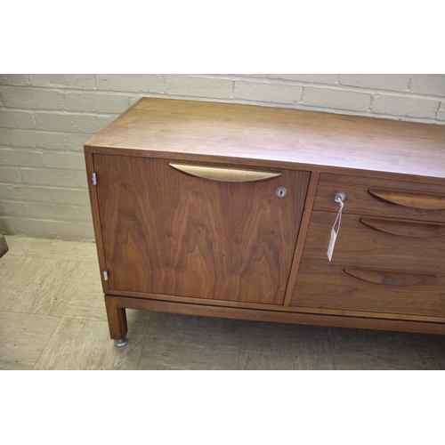 1015 - JENS RISOM MID CENTURY SIDEBOARD - DANISH a teak sideboard with three central drawers flanked by two... 