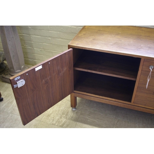 1015 - JENS RISOM MID CENTURY SIDEBOARD - DANISH a teak sideboard with three central drawers flanked by two... 