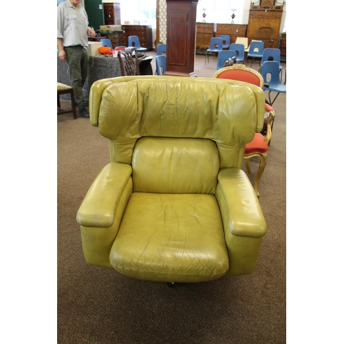 1018 - RETRO LEATHER SWIVEL CHAIR circa 1970's, a lime green leather chair of generous proportions and supp... 