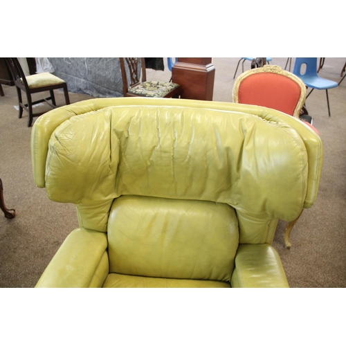 1018 - RETRO LEATHER SWIVEL CHAIR circa 1970's, a lime green leather chair of generous proportions and supp... 