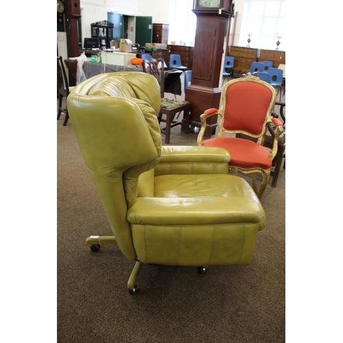 1018 - RETRO LEATHER SWIVEL CHAIR circa 1970's, a lime green leather chair of generous proportions and supp... 