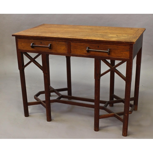 1021 - ARTS & CRAFTS SIDE TABLE an unusual table with two drawers and bar handles, supported on eight legs ... 